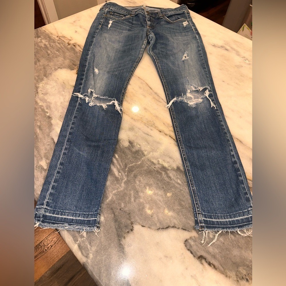 Rag & Bone Size 28 Dre Style Distressed Blue Women's Straight Leg Jeans - Picture 5 of 14
